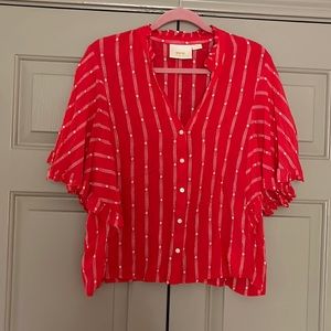 Maeve Red and White Ruffle Top